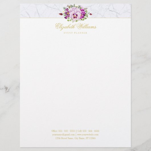 フローラエレガントヴィンテージシックパンシーパープルマーブル レターヘッド (正面)