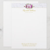 フローラエレガントヴィンテージシックパンシーパープルマーブル レターヘッド (正面/裏面)