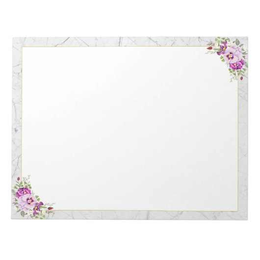 フローラエレガントヴィンテージシック大理石パープルパンジー ノートパッド (正面)