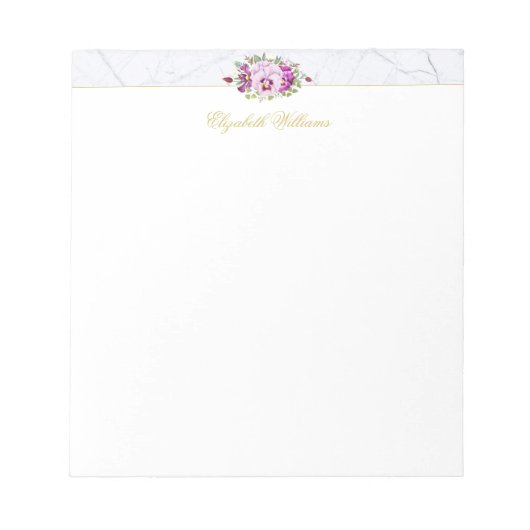 フローラエレガントヴィンテージシック大理石パープルパンジー ノートパッド (正面)