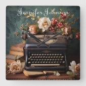 フローラエレガントヴィンテージタイプライター壁時計 スクエア壁時計 (正面)