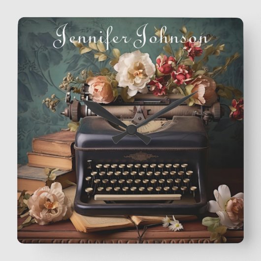 フローラエレガントヴィンテージタイプライター壁時計 スクエア壁時計 (正面)