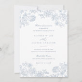 フローラエレガントヴィンテージダスティブルー結婚ズ 招待状 (正面)