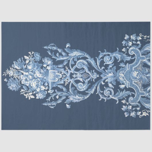 フローラエレガントヴィンテージデルフトブルーホワイトデコップページ 薄葉紙 (正面)