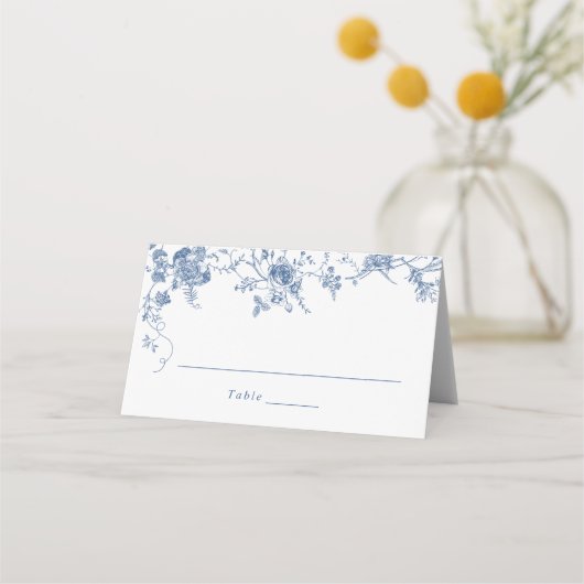フローラエレガントヴィンテージネイビーブルー結婚ズ プレイスカード (正面)