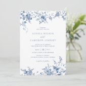 フローラエレガントヴィンテージネイビーブルー結婚ズ 招待状 (スタンド正面)