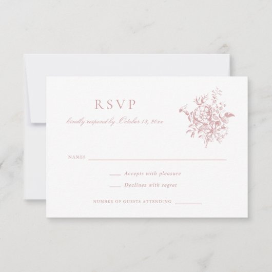 フローラエレガントヴィンテージバロック花結婚式RSVP 招待状 (正面)