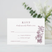 フローラエレガントヴィンテージバーガンディーウェディングRSVP 招待状 (スタンド正面)
