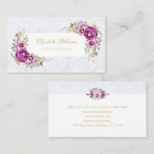 フローラエレガントヴィンテージパンシーパープルシック大理石 名刺 (正面/裏面)