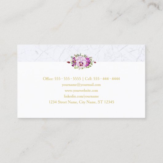 フローラエレガントヴィンテージパンシーパープルシック大理石 名刺 (裏面)