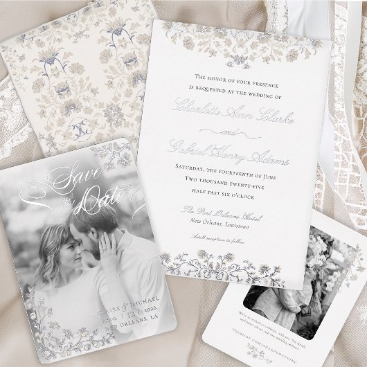 フローラエレガントヴィンテージビクトリアンフォイル招待状 箔招待状