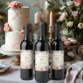 フローラエレガントヴィンテージピンクブルーn金ゴールド水色 ワインラベル