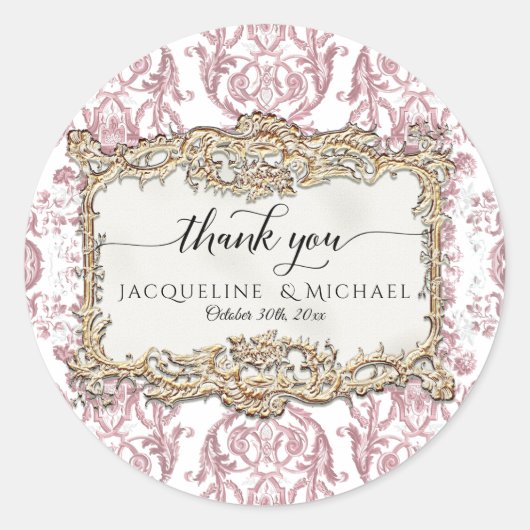 フローラエレガントヴィンテージピンクnホワイト金ゴールドありがとう ラウンドシール (正面)