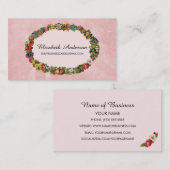 フローラエレガントヴィンテージフレームピンクのバラと名前 名刺 (正面/裏面)