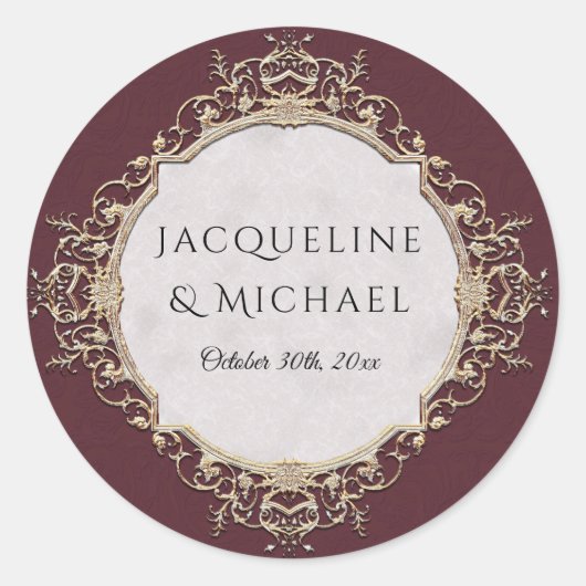 フローラエレガントヴィンテージブルゴーニュn金ゴールド結婚ズ ラウンドシール (正面)