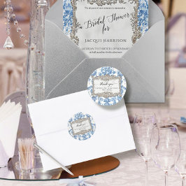 フローラエレガントヴィンテージブルーホワイトシルバーサンキュー ラウンドシール