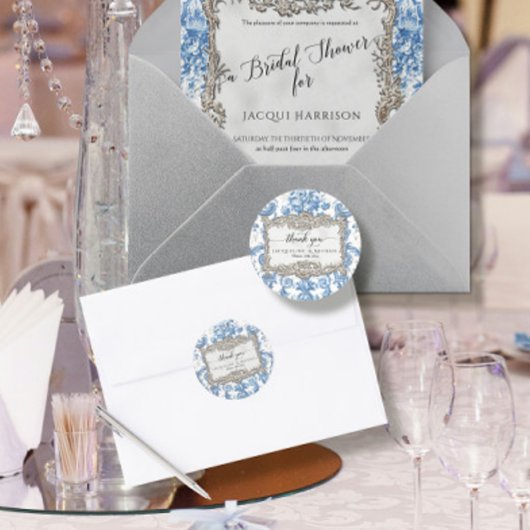 フローラエレガントヴィンテージブルーホワイトシルバーサンキュー ラウンドシール