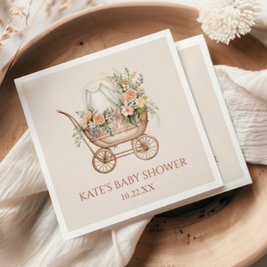 フローラエレガントヴィンテージベビーキャリッジベビーシャワー スタンダードランチョンナプキン