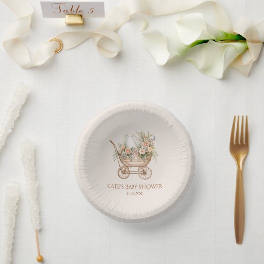 フローラエレガントヴィンテージベビーキャリッジベビーシャワー ペーパーボウル (ウェディング)