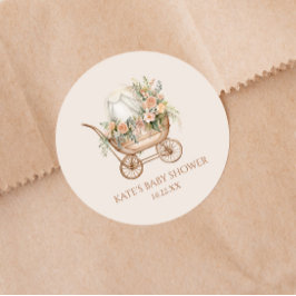 フローラエレガントヴィンテージベビーキャリッジベビーシャワー ラウンドシール