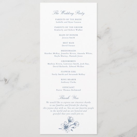 フローラエレガントヴィンテージボタニカルブルー結婚ズ プログラム (裏面)