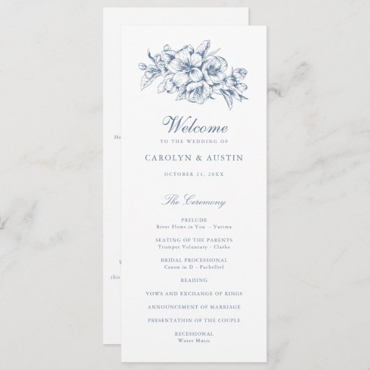 フローラエレガントヴィンテージボタニカルブルー結婚ズ プログラム (正面/裏面)