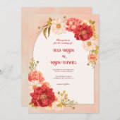 フローラエレガントヴィンテージボー結婚式招待状 招待状 (正面/裏面)