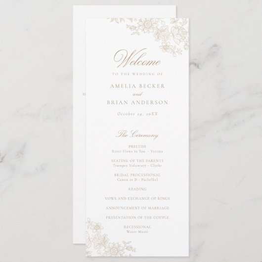 フローラエレガントヴィンテージレースベージュ結婚式 プログラム (正面/裏面)