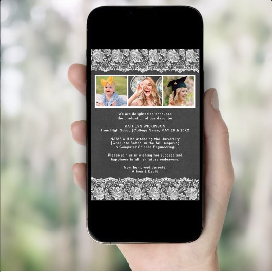 フローラエレガントヴィンテージレース3写真卒業 招待状