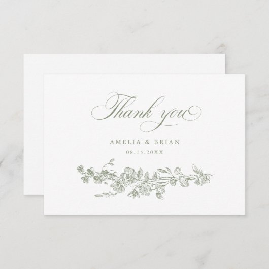 フローラエレガントヴィンテージ彫刻花結婚の数 サンキューカード (正面/裏面)