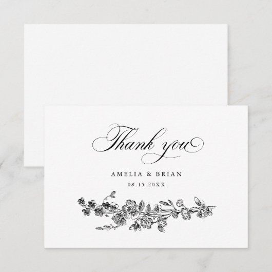 フローラエレガントヴィンテージ彫刻花結婚の数 サンキューカード (正面/裏面)