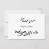 フローラエレガントヴィンテージ彫刻花結婚の数 サンキューカード (正面)