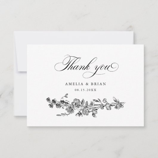 フローラエレガントヴィンテージ彫刻花結婚の数 サンキューカード (正面)
