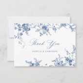 フローラエレガントヴィンテージ植物海軍ブルー サンキューカード (正面)