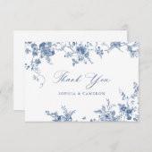 フローラエレガントヴィンテージ植物海軍ブルー サンキューカード (正面/裏面)
