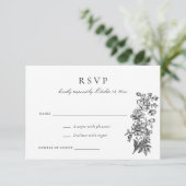 フローラエレガントヴィンテージ白黒ウェディングRSVP 招待状 (スタンド正面)