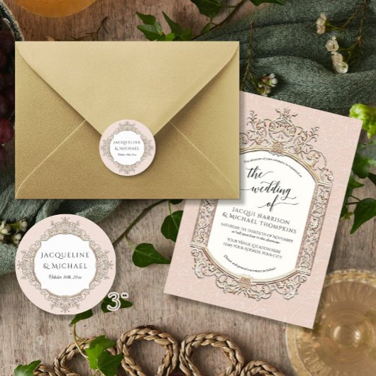 フローラエレガントヴィンテージ赤面ピンクと金ゴールド結婚ズ ラウンドシール