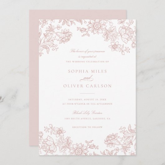 フローラエレガントヴィンテージ赤面結婚バラ 招待状 (正面/裏面)