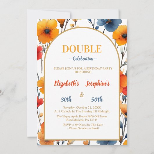 フローラエレガント二重関節誕生祝い 招待状 (正面)