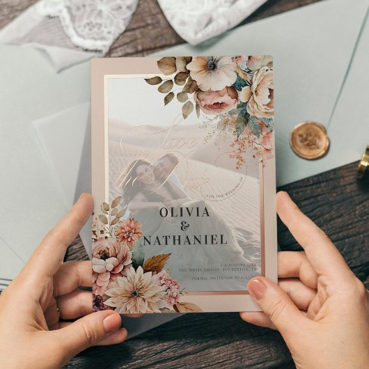フローラエレガント写真の結婚式の日付の保存 箔招待状