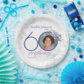 フローラエレガント写真紫60誕生日 ペーパープレート (パーティー)