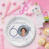 フローラエレガント写真紫60誕生日 ペーパープレート (パーティー)