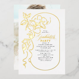フローラエレガント卒業パーティー写真金ゴールド 箔招待状