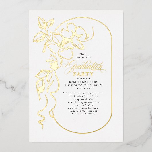 フローラエレガント卒業パーティー写真金ゴールド 箔招待状 (正面)