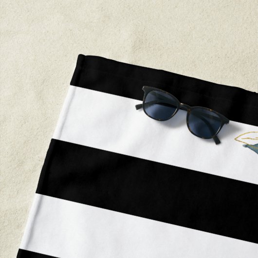 フローラエレガント名ストライプピンク白黒 ビーチタオル (インサイチュ)