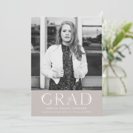 フローラエレガント型TAUPE写真卒業パーティー 招待状 (スタンド正面)