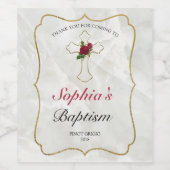 フローラエレガント大理石金ゴールドクロスベビーバプテスマ ワインラベル (シングルラベル)