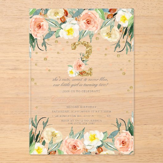 フローラエレガント女子2歳の誕生日 アクリル招待状 (正面)