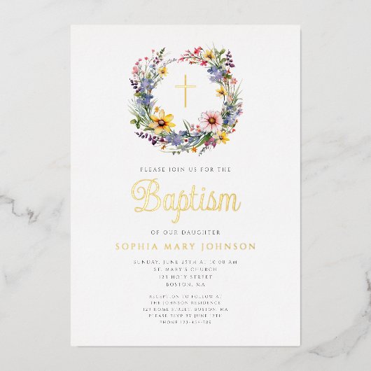 フローラエレガント宗教女子バプテスマ金ゴールド 箔招待状 (正面)