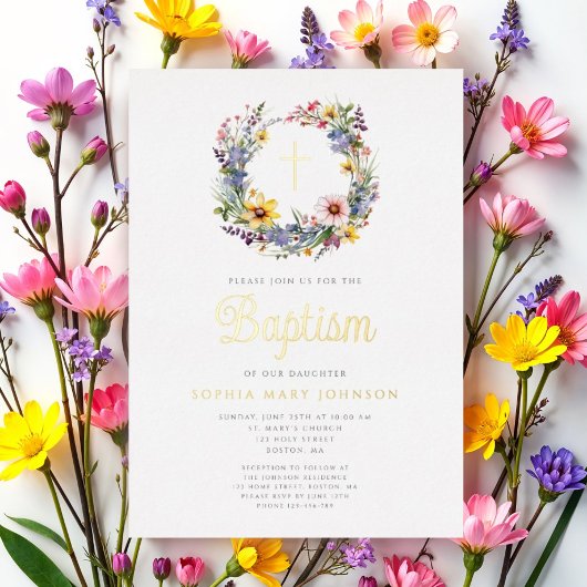 フローラエレガント宗教女子バプテスマ金ゴールド 箔招待状